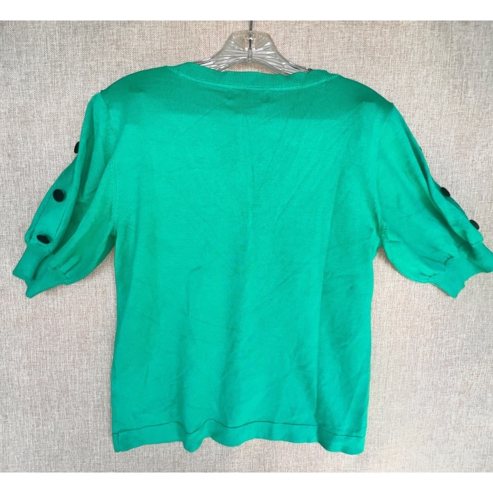 Karl Lagerfeld Paris Kelly Green V-Neck Button-Sleeve Knit Sweater L4XSS718 Med - Picture 3 of 8